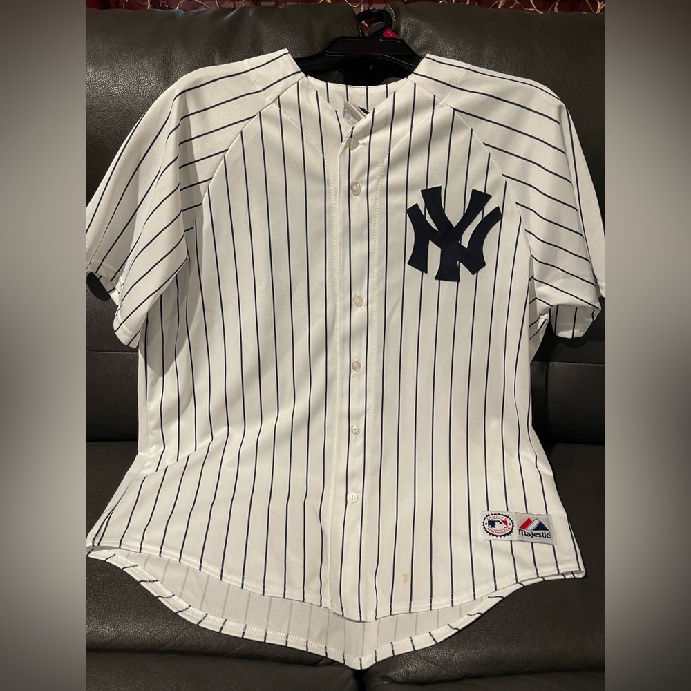 Majestic White and Navy Striped Jersey #5 XL